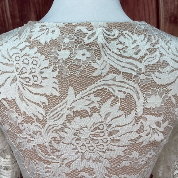 Kimcine off white nude lined 3/4 sleeve V-neck fitted stretch dress women’s S - Picture 10 of 17